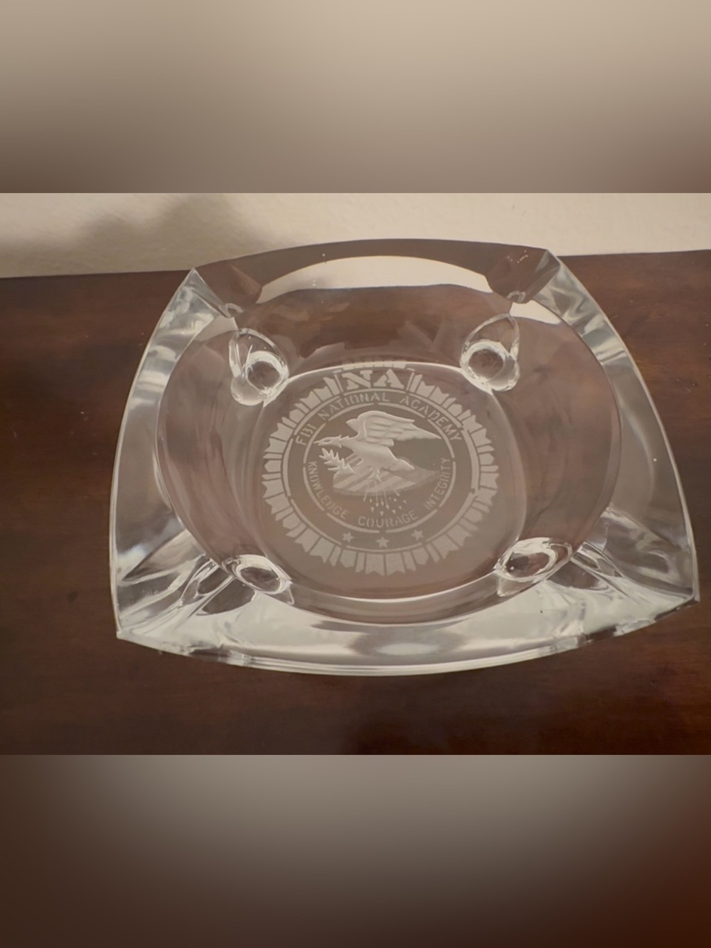 Etched Crystal FBI Nat’l Academy ashtray, never used.